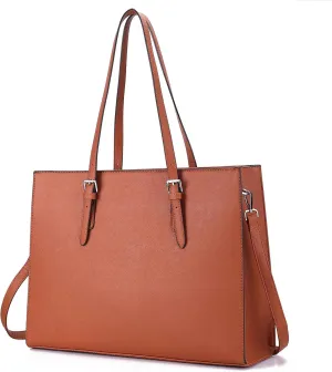 Vegan Leather 15.6" Laptop Tote - Work & Travel Water-Repellent Purse with Expandable Organizer, Lightweight Durable