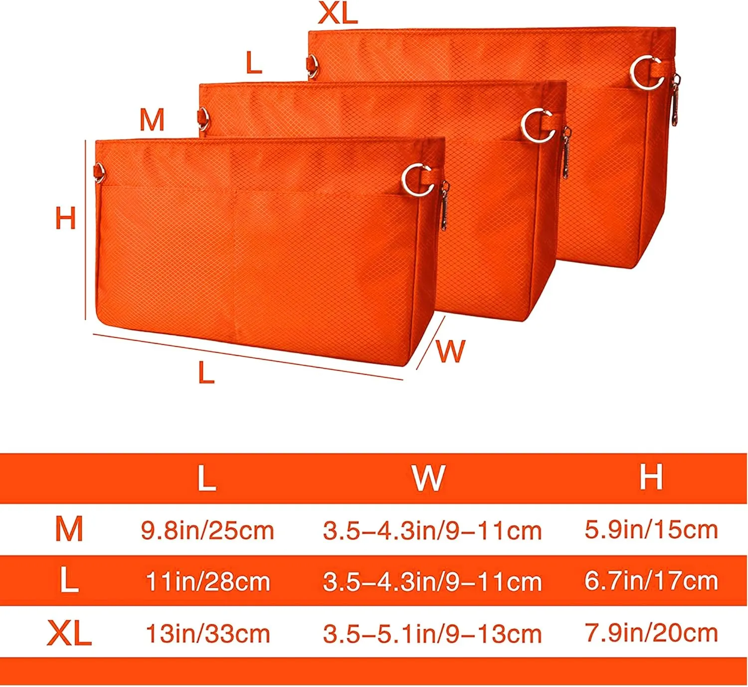Vercord Expandable Nylon Handbag Purse Organizer Insert Liner Shaper Bag in Bag Orange Medium