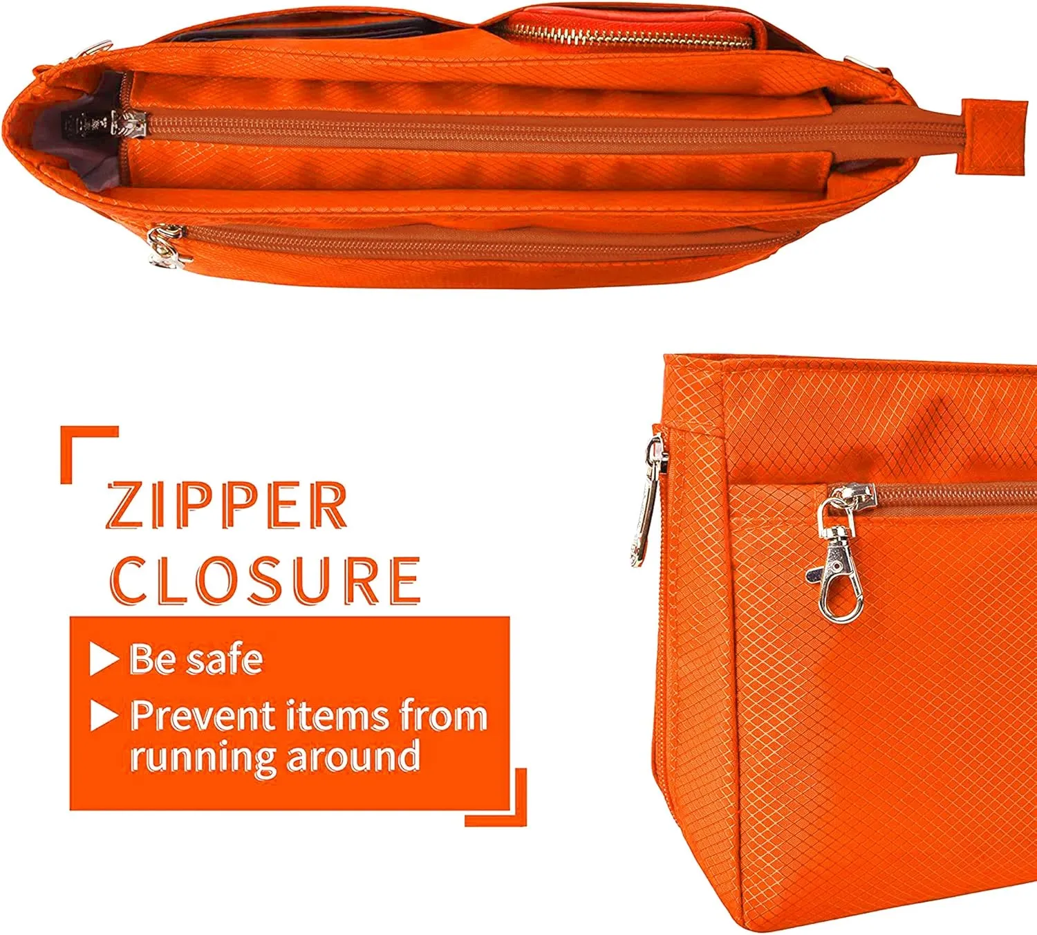 Vercord Expandable Nylon Handbag Purse Organizer Insert Liner Shaper Bag in Bag Orange Medium
