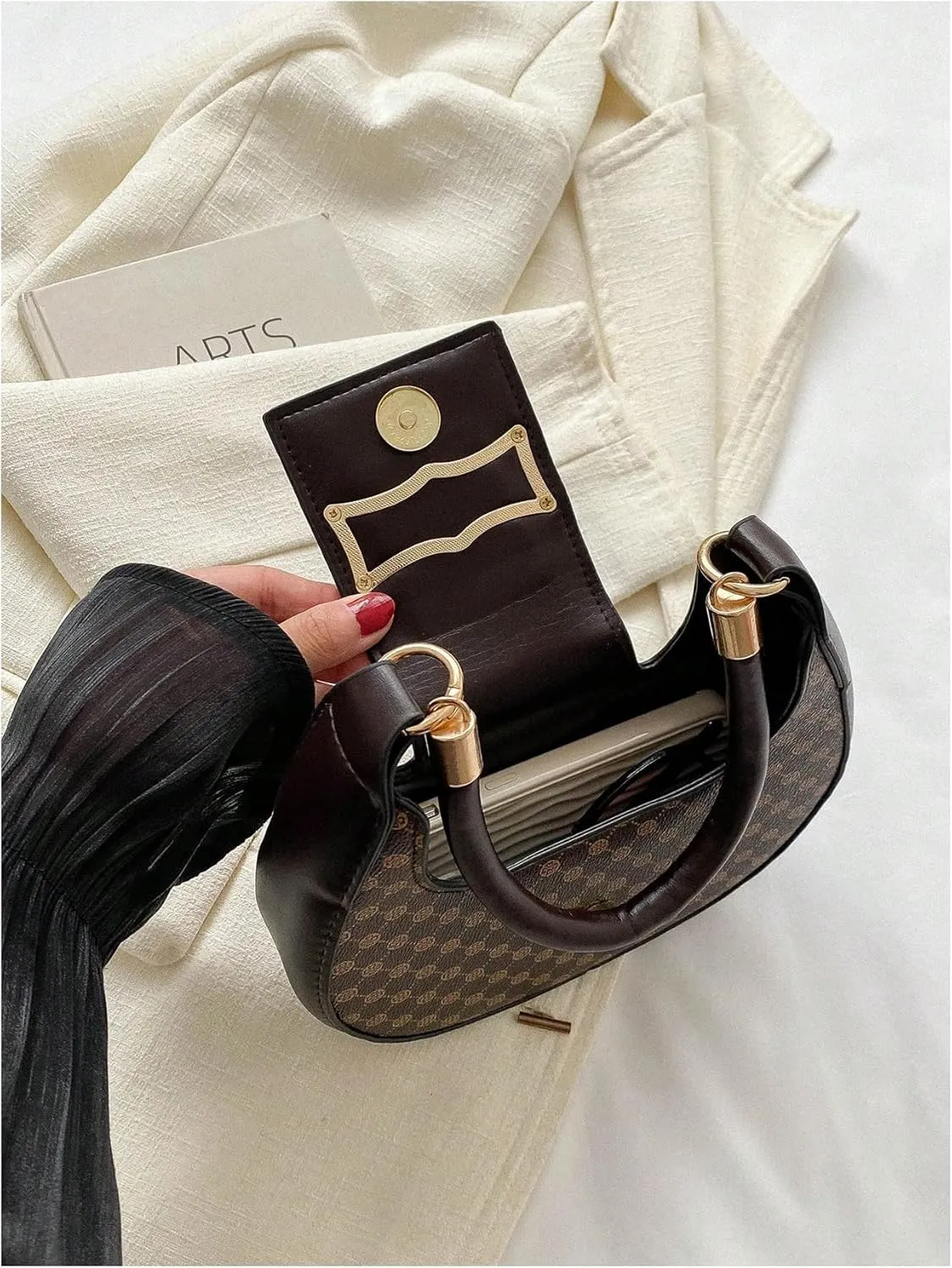 Verdusa Women's PU Leather Metal Underarm Shoulder Bags Top Handle Crescent Clutch Purses