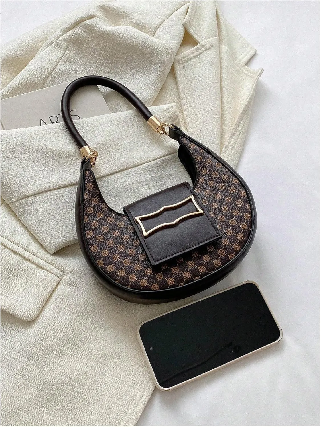 Verdusa Women's PU Leather Metal Underarm Shoulder Bags Top Handle Crescent Clutch Purses