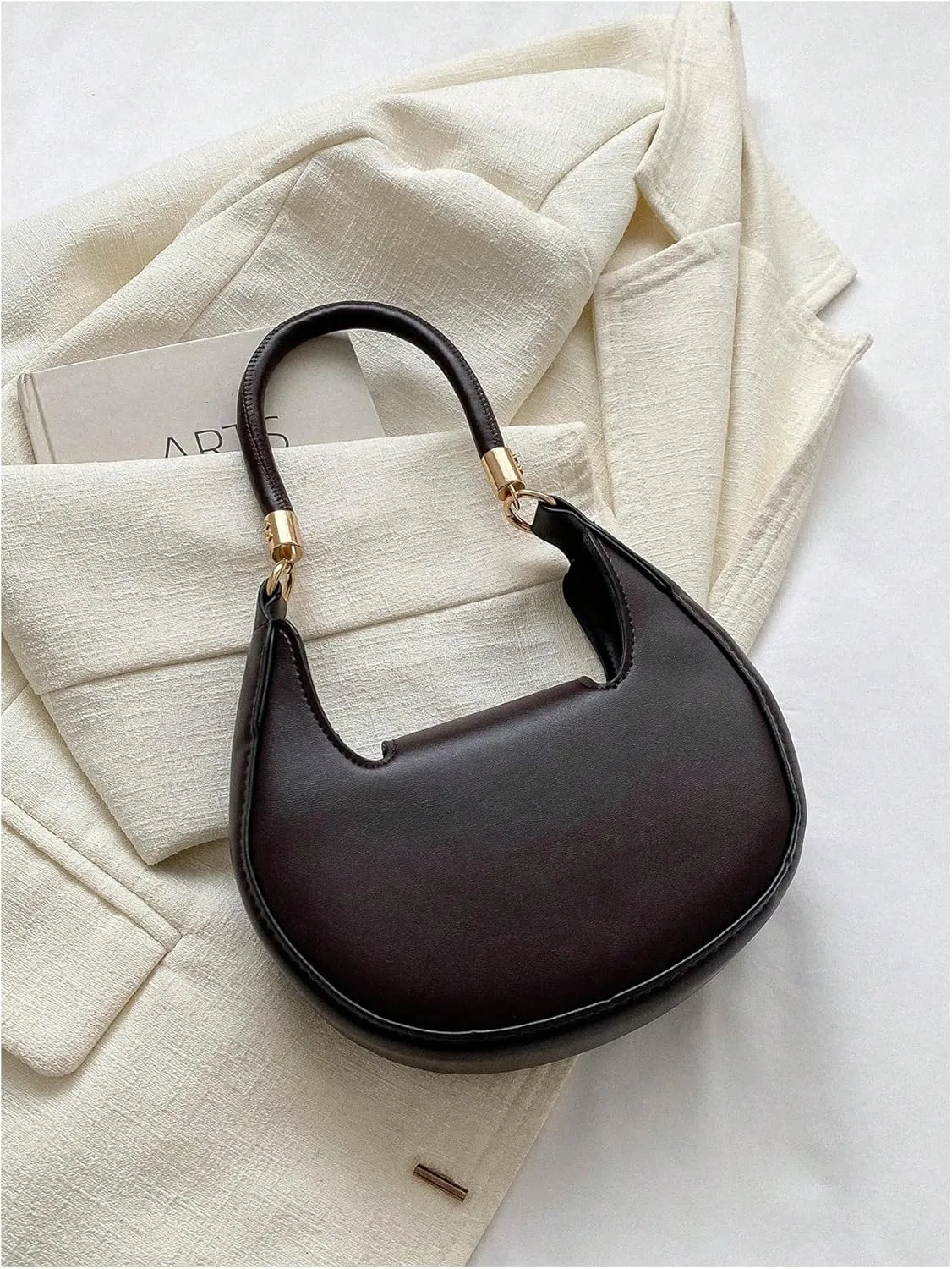 Verdusa Women's PU Leather Metal Underarm Shoulder Bags Top Handle Crescent Clutch Purses