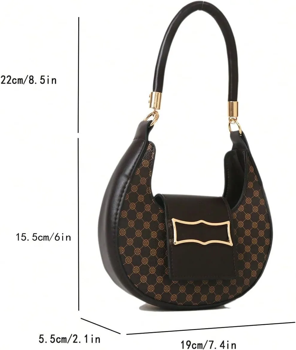 Verdusa Women's PU Leather Metal Underarm Shoulder Bags Top Handle Crescent Clutch Purses