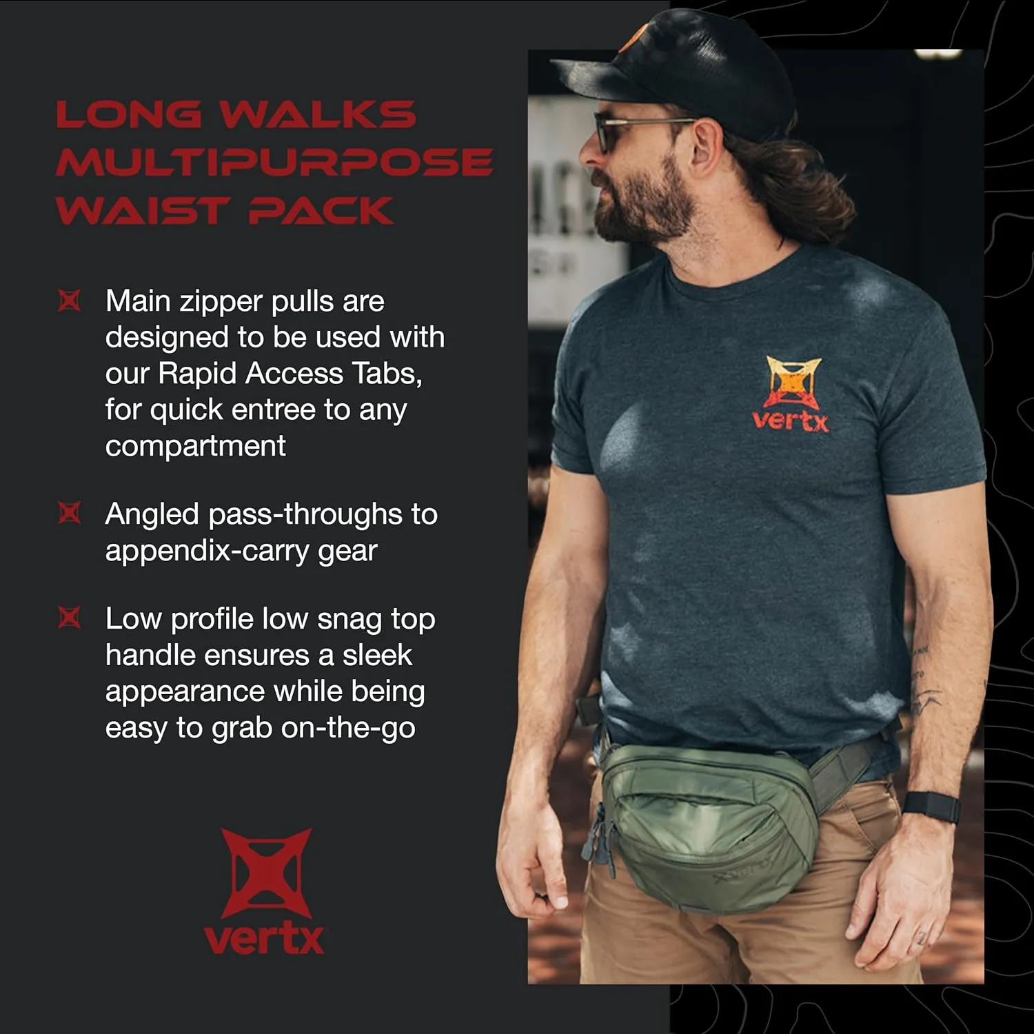 Vertx Long Walks MP 2L Tactical Waist Fanny Pack Concealed Carry Gear Bag for Travel, CCW, EDC, Work, Hiking, Outdoor