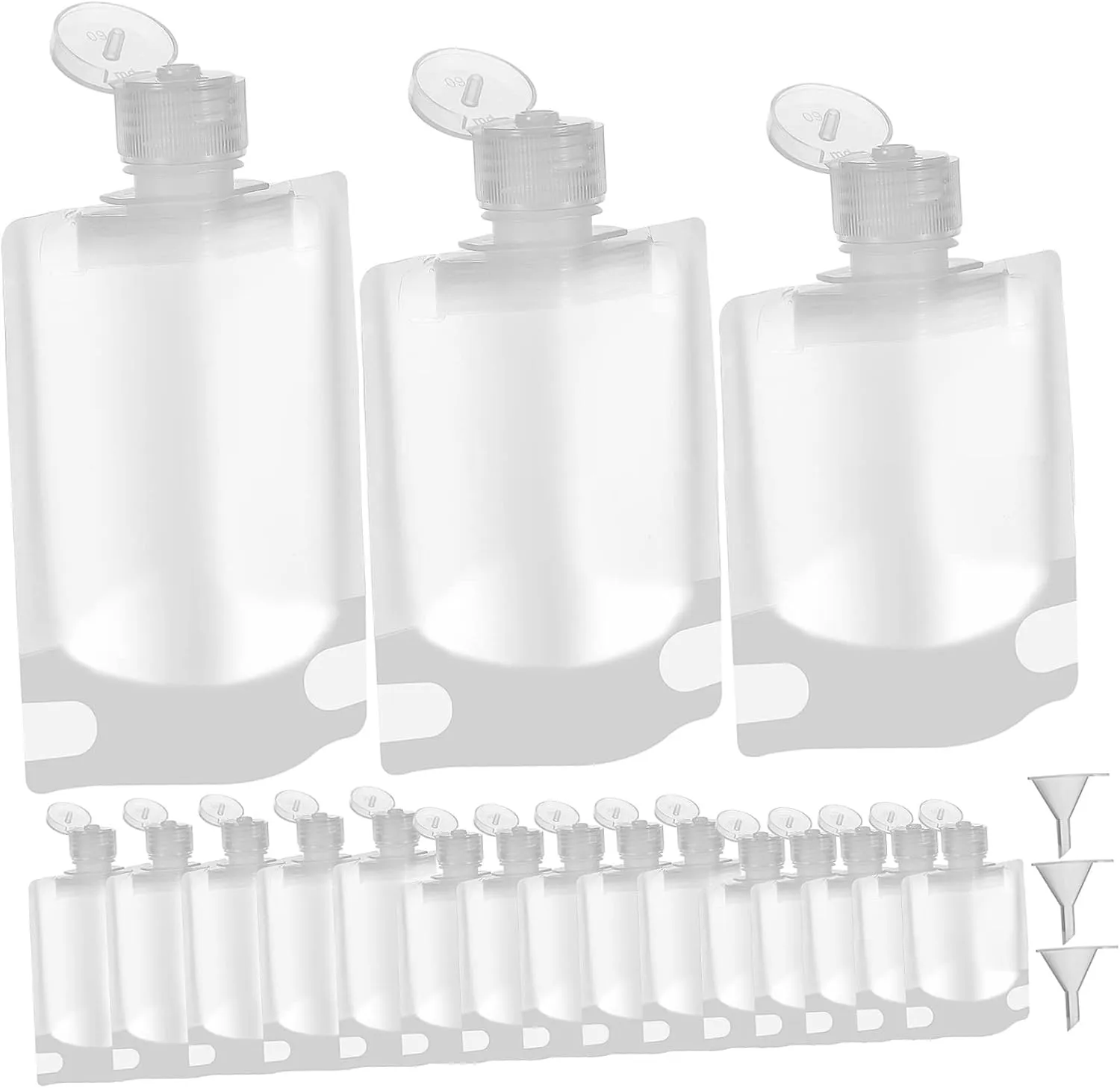 VICASKY Travel Size Squeeze Pouch Set 18 Pcs Refillable Containers Travel Makeup Bags Compact Toiletry Jars Shampoo Pouches