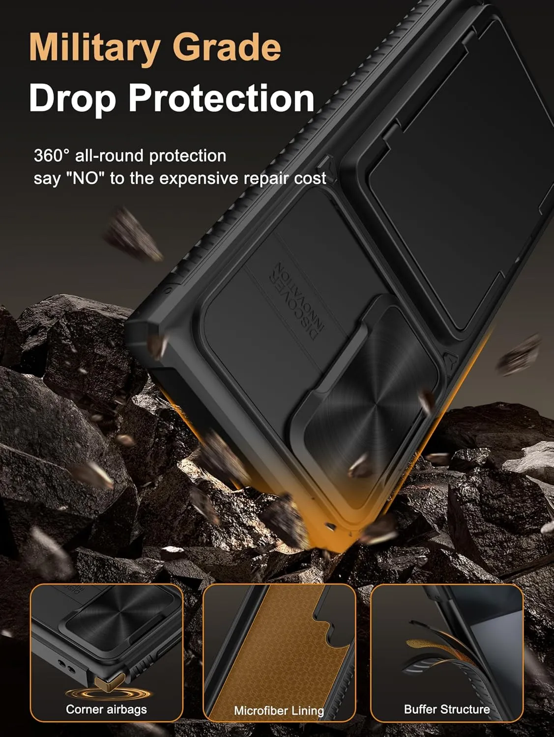 Vihibii for Samsung Galaxy S24 Ultra Case with Crossbody Lanyard Strap, Build-in Card Holder (4 Cards) & Slide Lens Cover & Kickstand & Raised Edges Protect Screen, Shockproof Rugged Phone Case, Black