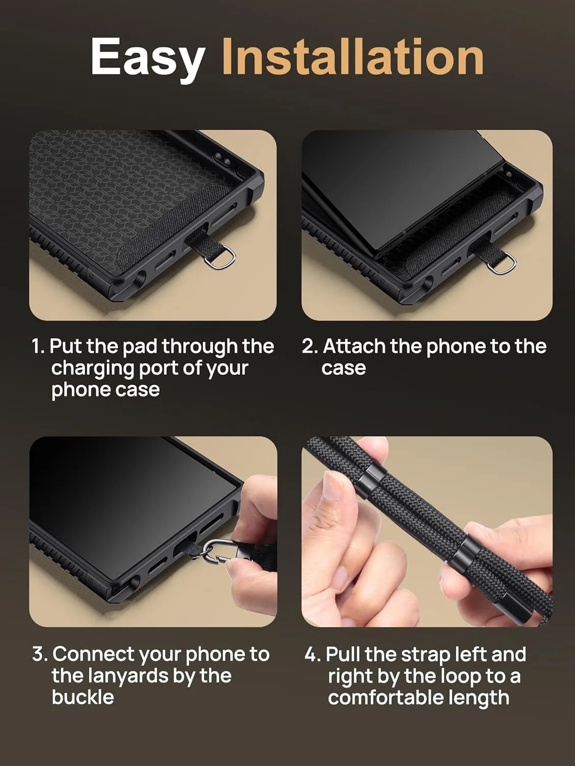 Vihibii for Samsung Galaxy S24 Ultra Case with Crossbody Lanyard Strap, Build-in Card Holder (4 Cards) & Slide Lens Cover & Kickstand & Raised Edges Protect Screen, Shockproof Rugged Phone Case, Black