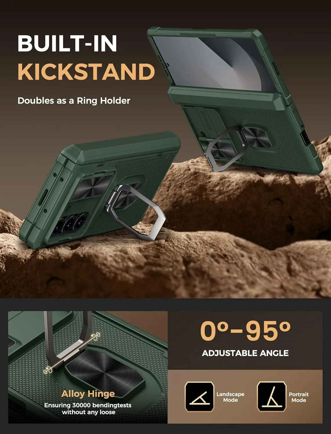 Vihibii Silicone for Samsung Galaxy Z Fold 6 Case with Kickstand [Military Drop Protection] Camera Cover & Hinge Protection & Screen Protector, Rugged Shockproof Hard Back TPU Edge Phone Case, Green