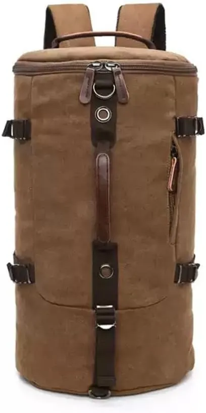 Vintage Canvas Backpack Outdoor Sports Shoulder Bag Casual Travel Round Barrel Duffel Bag Single Handle Multifunctional