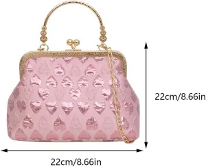 Vintage Evening Clutch,Kiss Lock Top Handle Handbag for Women, Summer Evening Purses for Party, Wedding, Prom