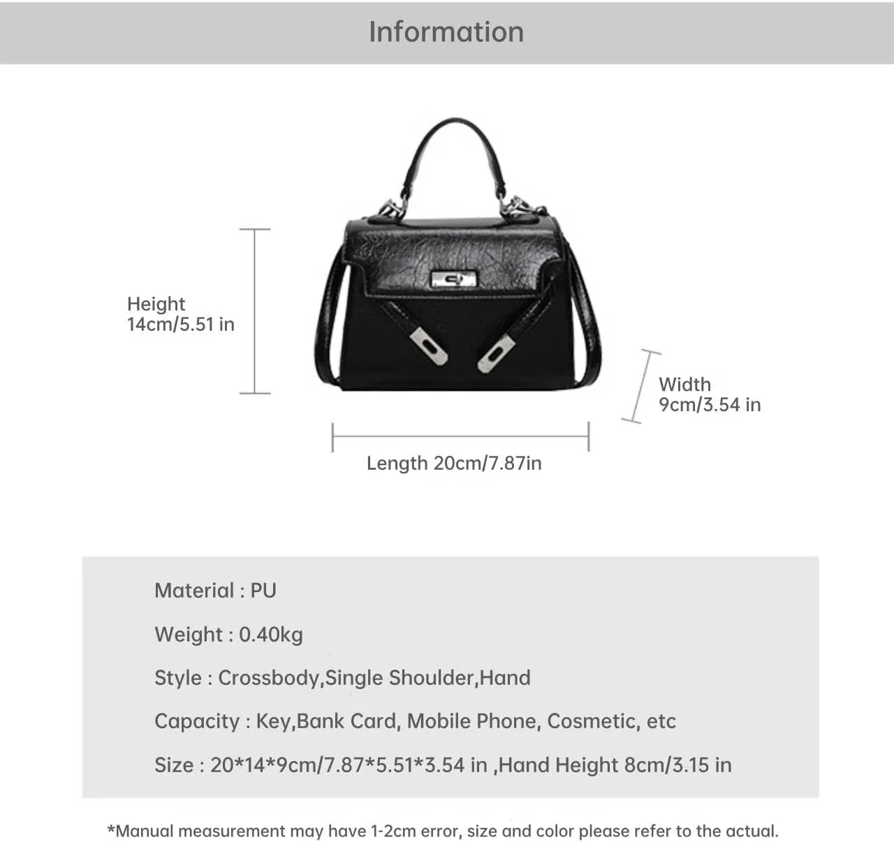 Vintage Style Top Handle Handbag, Turn Lock Crossbody Purse with Metal Accents