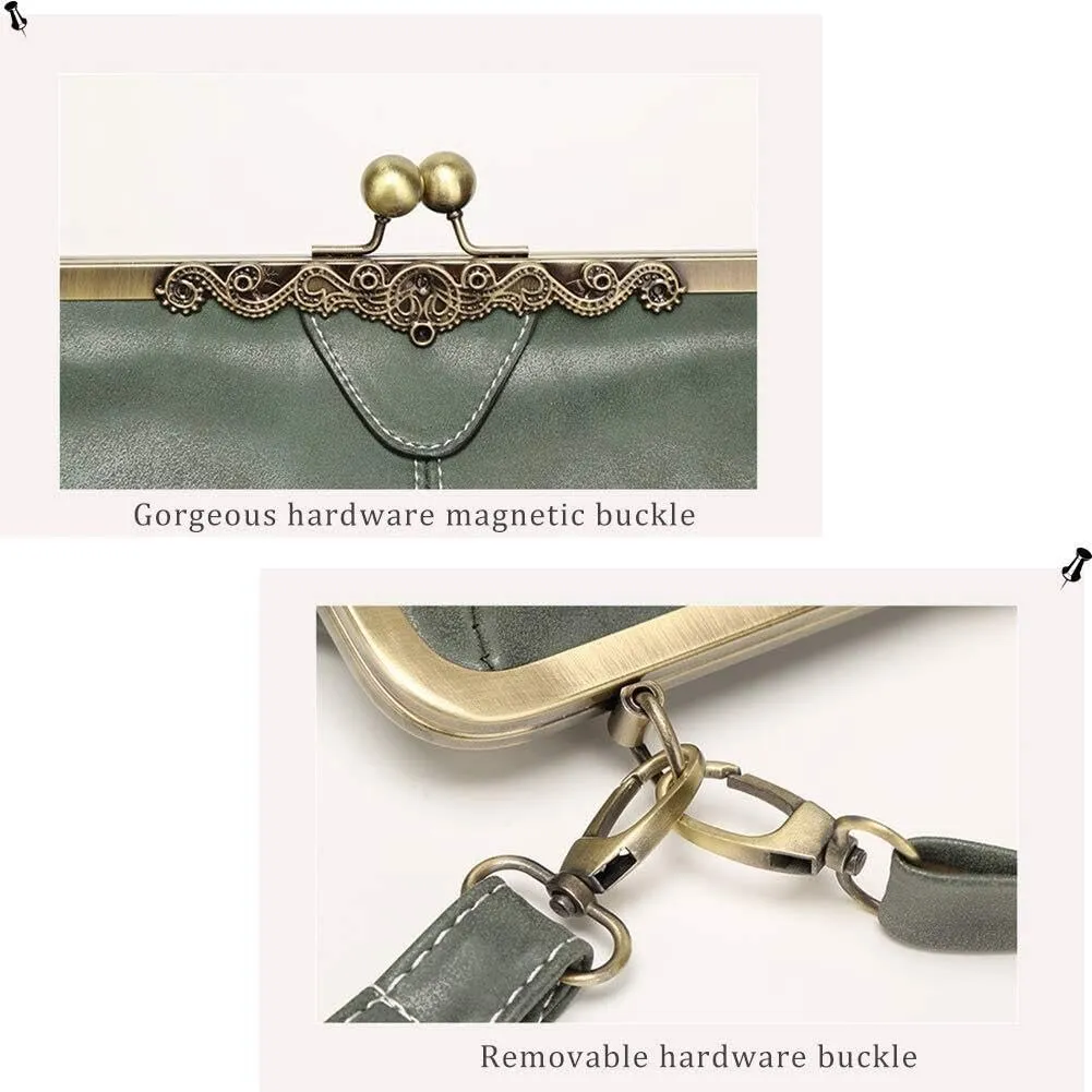 Vintage Women Tote BagsSmall Retro Handbags Kiss Lock Crossbody Bags Purse Frosted Leather Messenger Bag