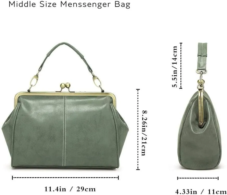 Vintage Women Tote BagsSmall Retro Handbags Kiss Lock Crossbody Bags Purse Frosted Leather Messenger Bag