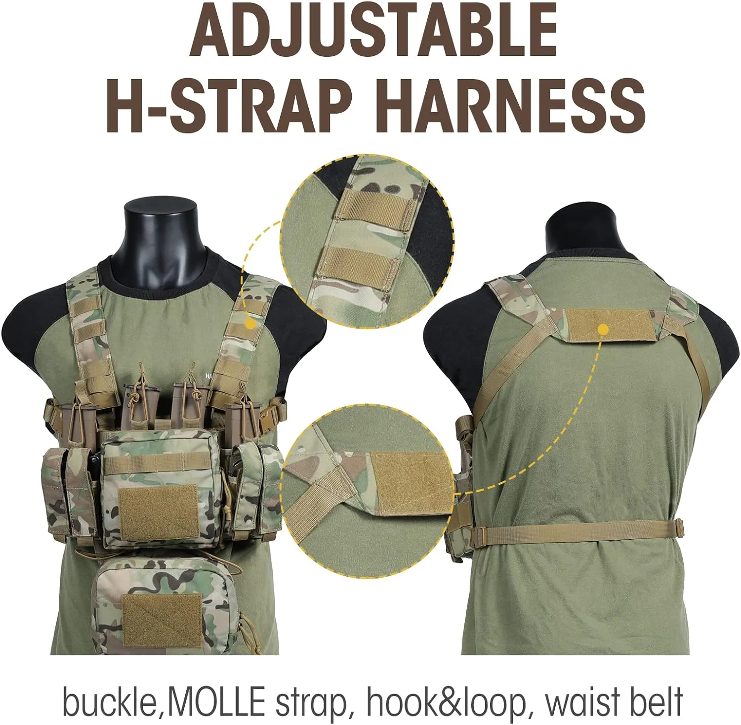 VISMIX Tactical Chest Rig, Adjustable&Detachable Molle Chest Rigs with Mag Pouch