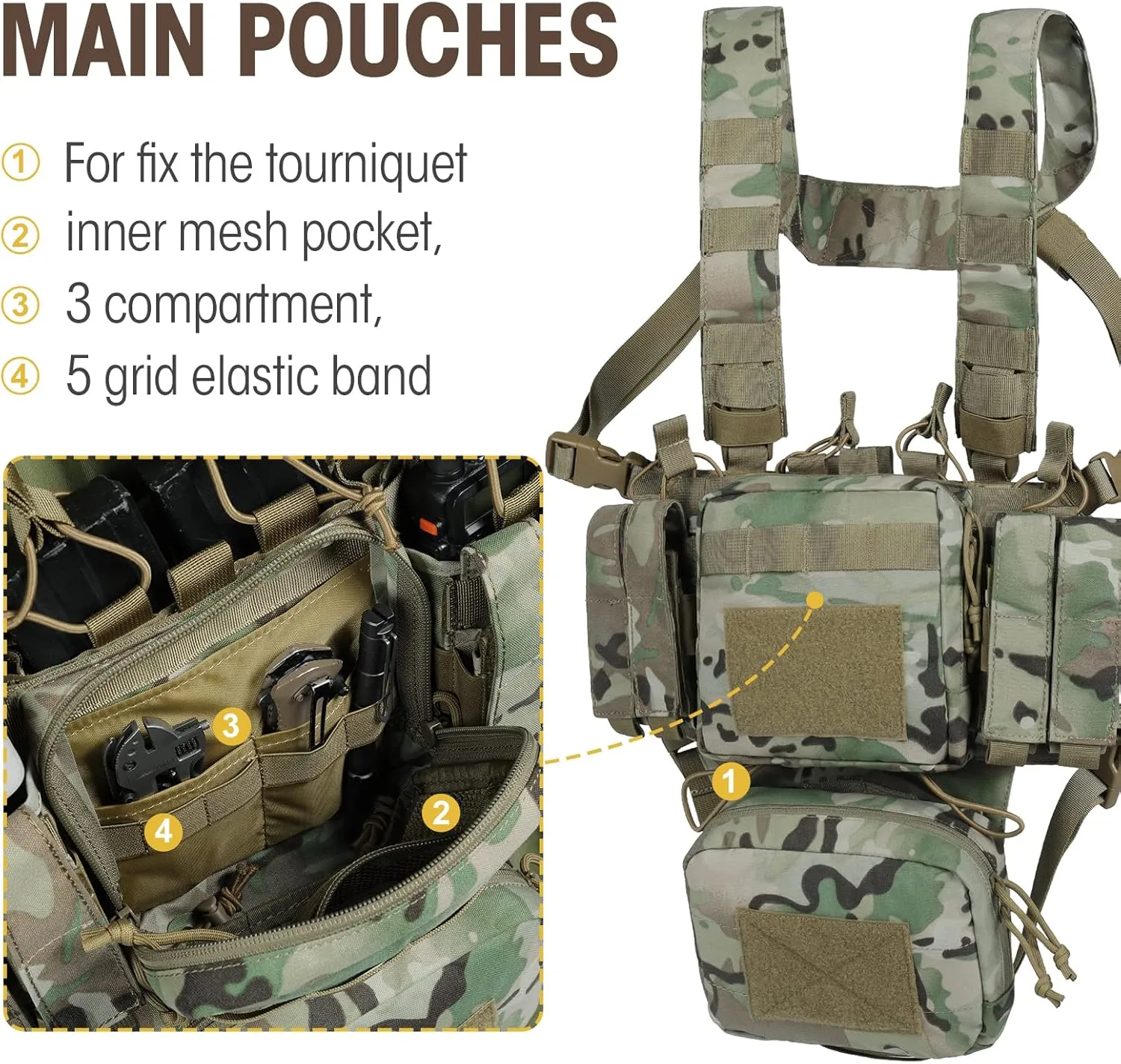 VISMIX Tactical Chest Rig, Adjustable&Detachable Molle Chest Rigs with Mag Pouch