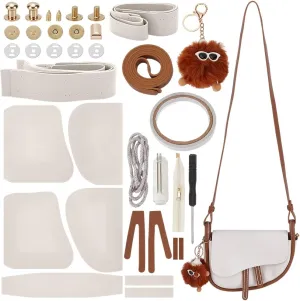 WADORN Fashion Handmade Saddle Bag Making Kits, DIY Imitation Leather Stitch Handbag Making Kit Set Women Shoulder Bag Sewing Material Kit for DIY Craft Bag Making Accessories, 9x3.1x6.3 Inch, White