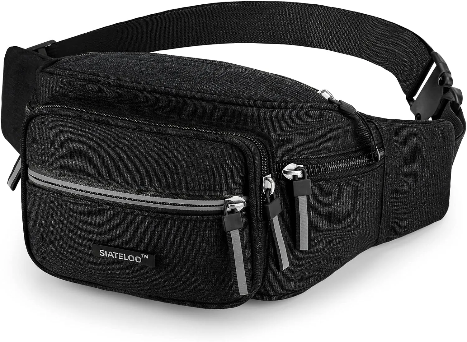 Waist Bag for Men Women, Waterproof Lightweight Travel Fanny Pack, Adjustable Belt Bag with 6 Pockets for Hiking, Running, Cycling (Black)