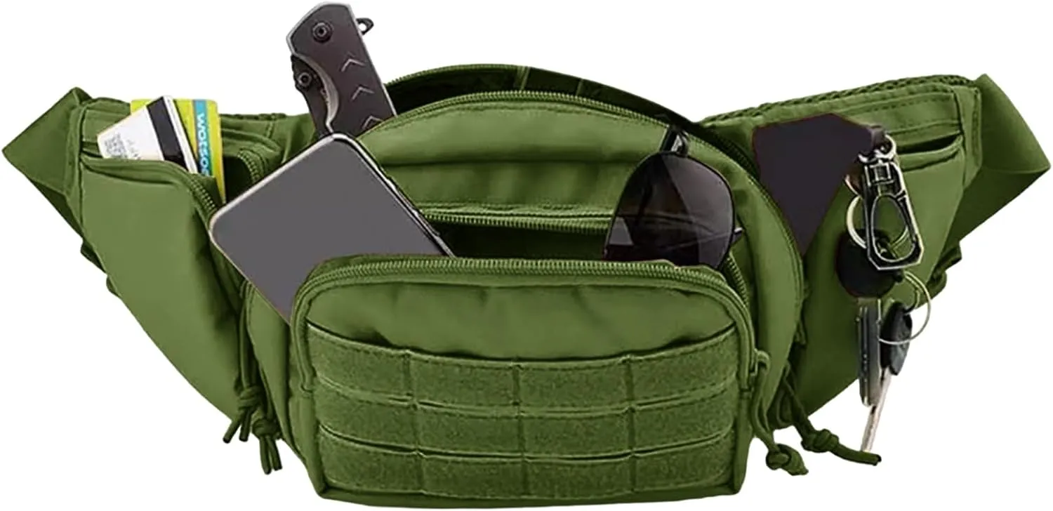 Waist Packs - Camping Waist Bag with 5 Pockets - Multifunctional, Adjustable Strap, Perfect for Sports, Travel, Running, & Camping - All-in-One Organizer, Army Green