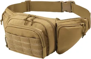 Waist Packs - Camping Waist Bag with 5 Pockets - Multifunctional, Adjustable Strap, Perfect for Sports, Travel, Running, & Camping - All-in-One Organizer, Khaki