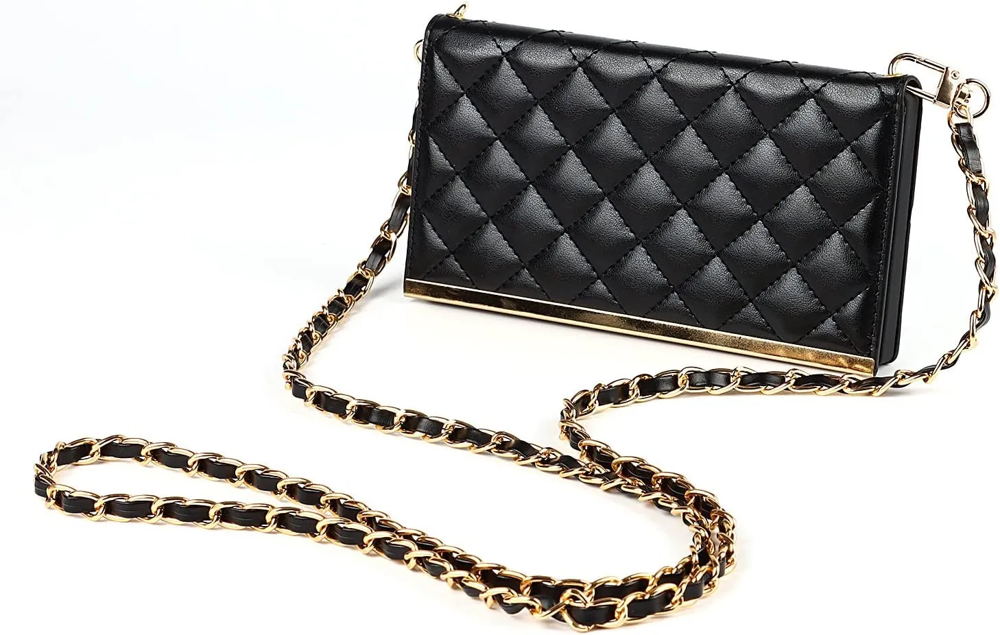 Wallet Case Apply to iPhone 12/12 Pro,Luxury Fashion Flip Purse Leather Bag with Card Slots Crossbody Chain Shoulder Strap with Mirror Bracket Shockproof Protector (iPhone 12/12 Pro, Black)