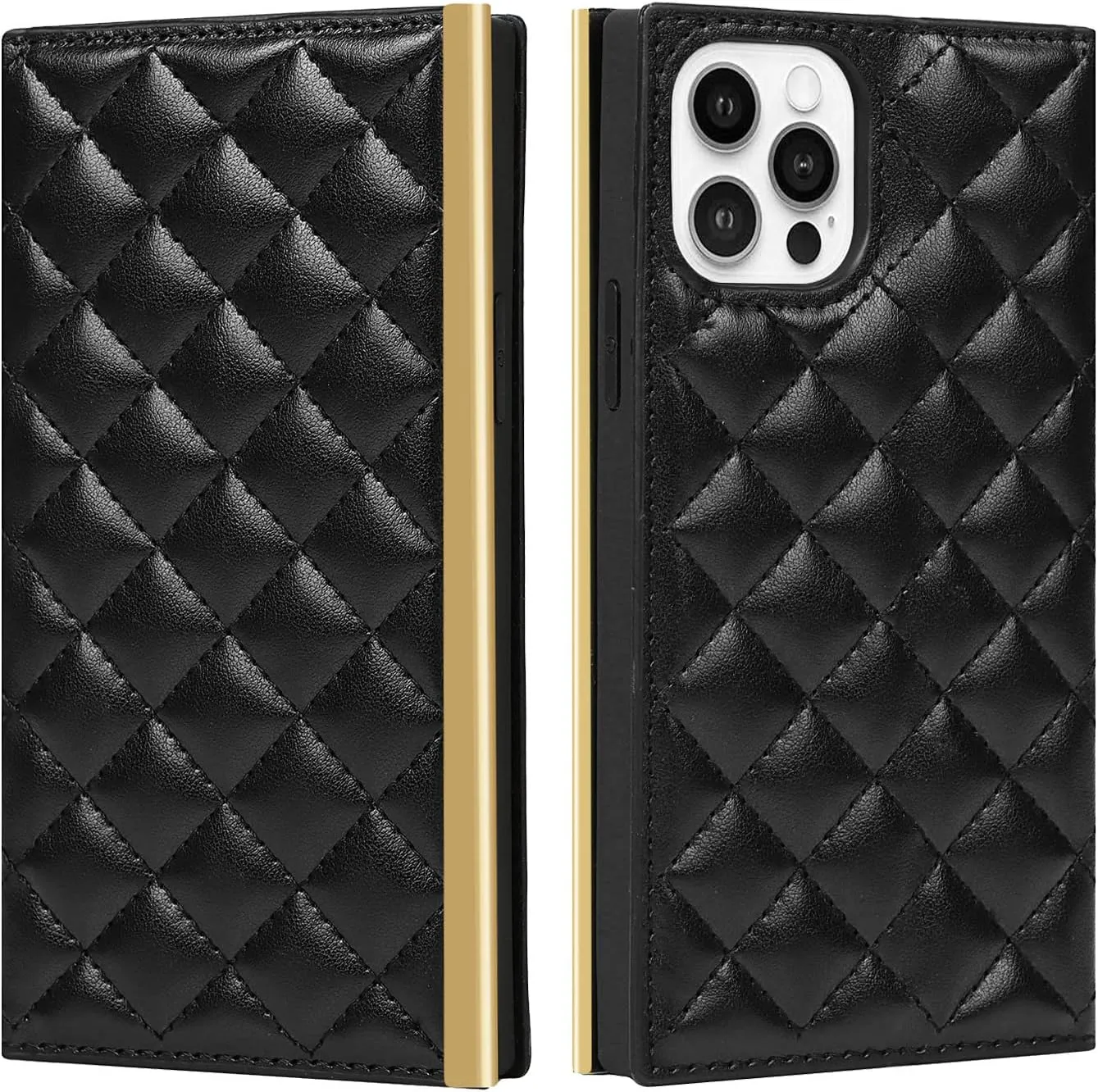 Wallet Case Apply to iPhone 12/12 Pro,Luxury Fashion Flip Purse Leather Bag with Card Slots Crossbody Chain Shoulder Strap with Mirror Bracket Shockproof Protector (iPhone 12/12 Pro, Black)