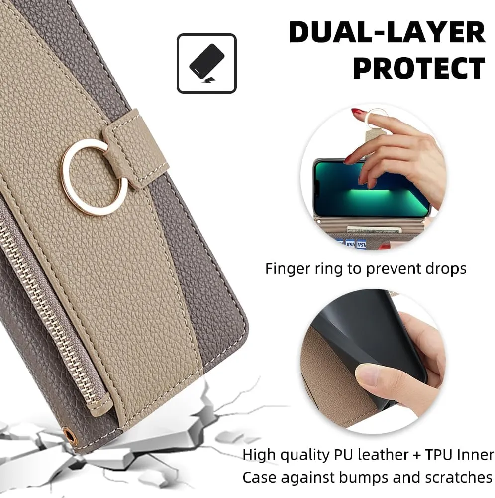 Wallet Case with Crossbody Strap Compatible for Sharp Aquos Sense 9, Magnetic Handbag Zipper Pocket Cases PU Leather Flip Shockproof Cover with Kickstand, Gray