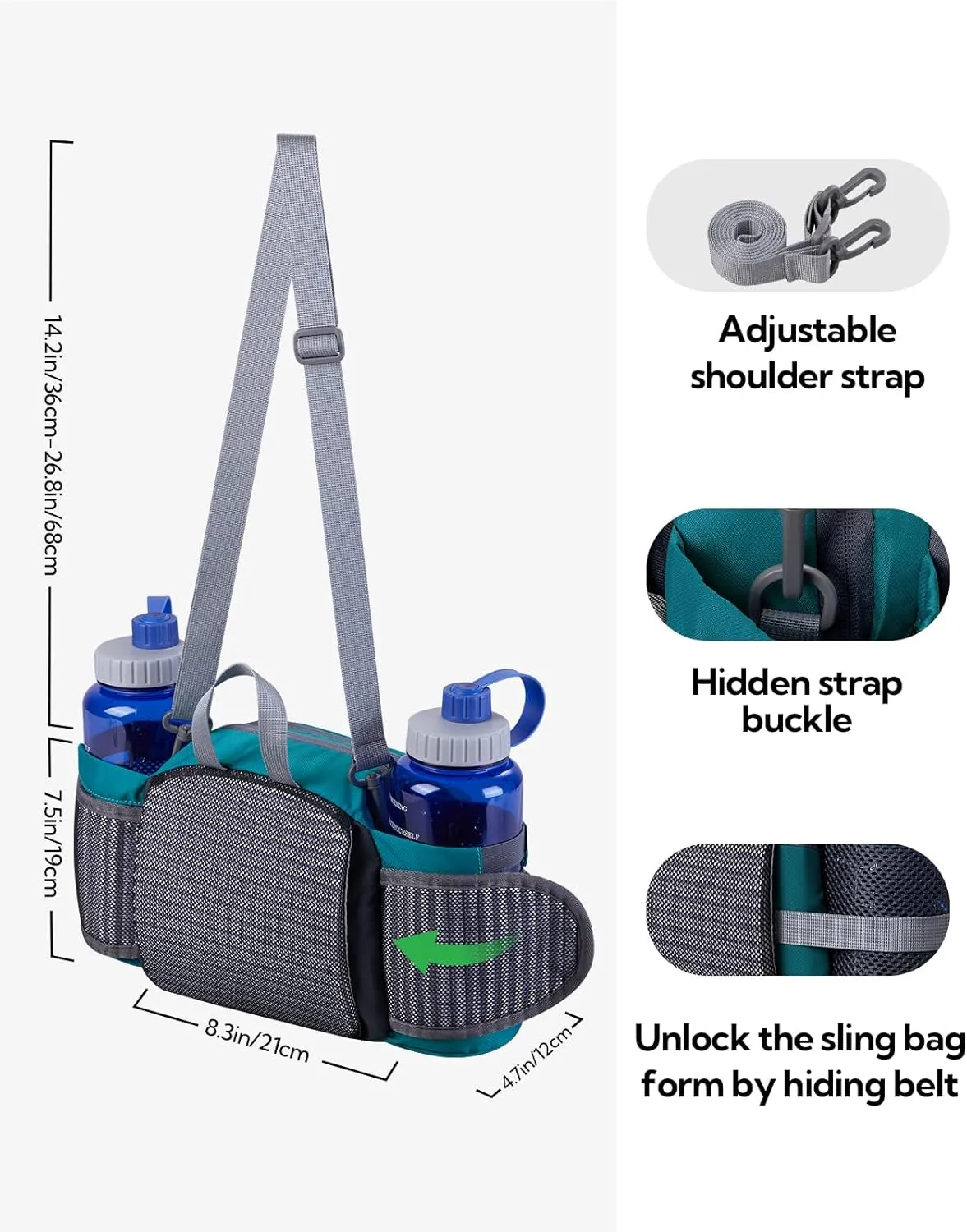 WATERFLY Fanny Pack Waist Bag: Fannie Pack 2 Water Bottle Holders Lumbar Belt Hiking Walking Running Jogging Camping Large Woman Man (Bottle Not Included）