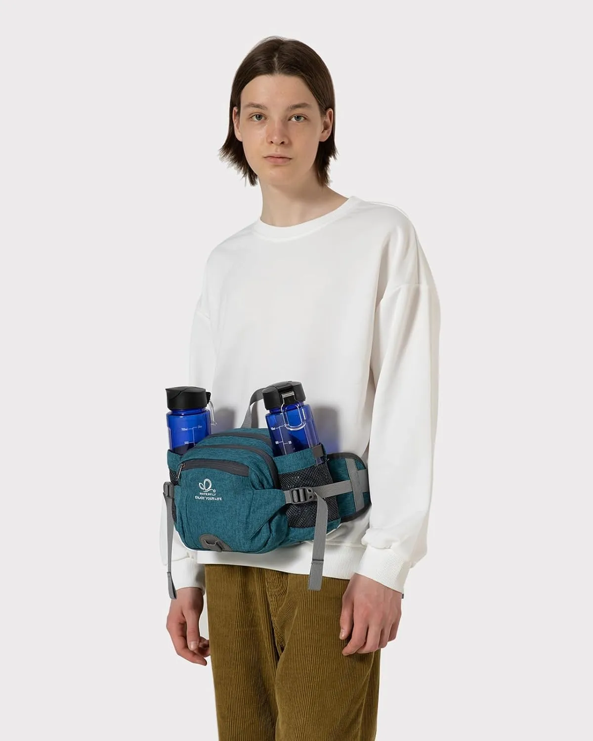 WATERFLY Fanny Pack Waist Bag: Fannie Pack 2 Water Bottle Holders Lumbar Belt Hiking Walking Running Jogging Camping Large Woman Man (Bottle Not Included）