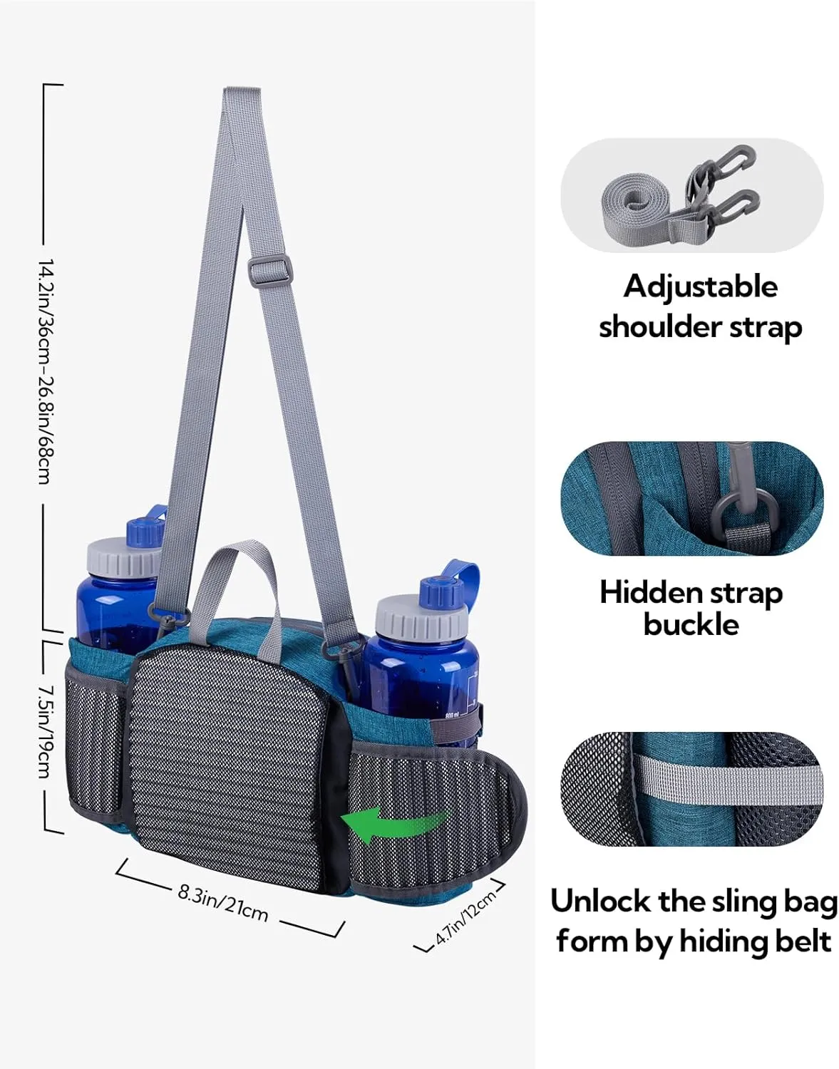 WATERFLY Fanny Pack Waist Bag: Fannie Pack 2 Water Bottle Holders Lumbar Belt Hiking Walking Running Jogging Camping Large Woman Man (Bottle Not Included）