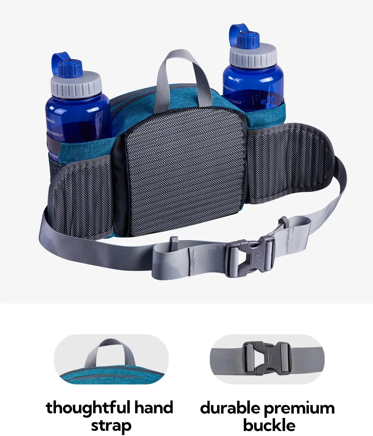 WATERFLY Fanny Pack Waist Bag: Fannie Pack 2 Water Bottle Holders Lumbar Belt Hiking Walking Running Jogging Camping Large Woman Man (Bottle Not Included）