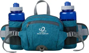 WATERFLY Fanny Pack Waist Bag: Fannie Pack 2 Water Bottle Holders Lumbar Belt Hiking Walking Running Jogging Camping Large Woman Man (Bottle Not Included）
