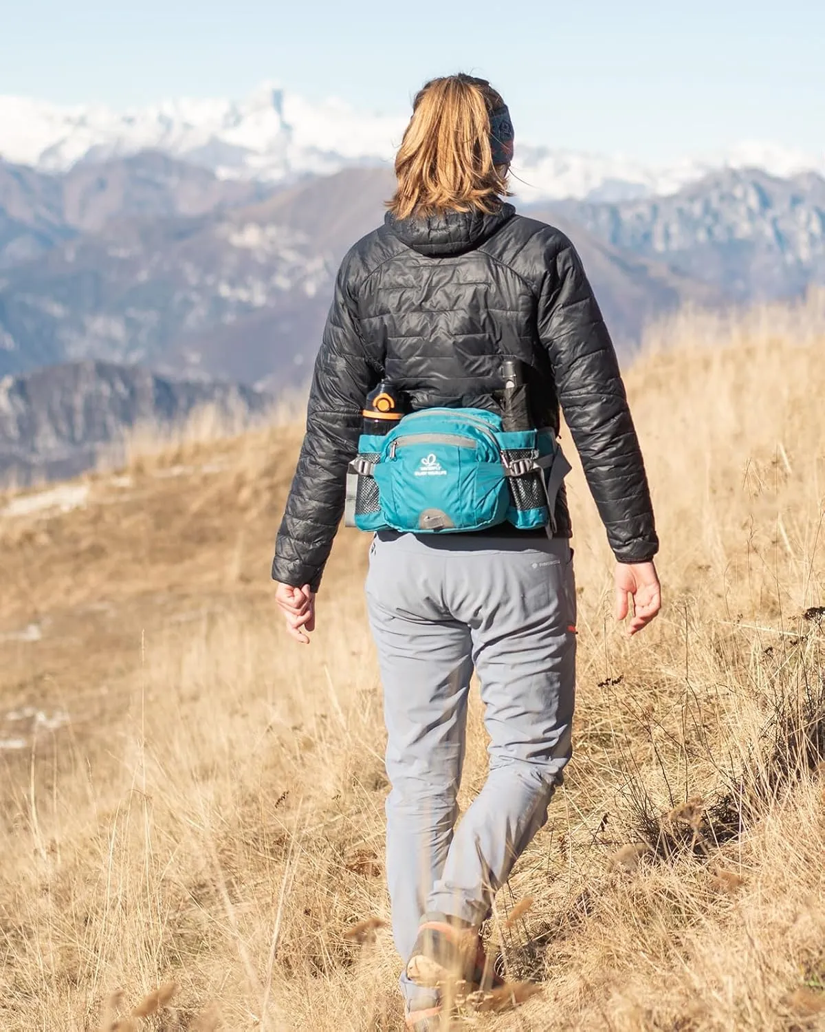 WATERFLY Fanny Pack Waist Bag: Fannie Pack 2 Water Bottle Holders Lumbar Belt Hiking Walking Running Jogging Camping Large Woman Man (Bottle Not Included）