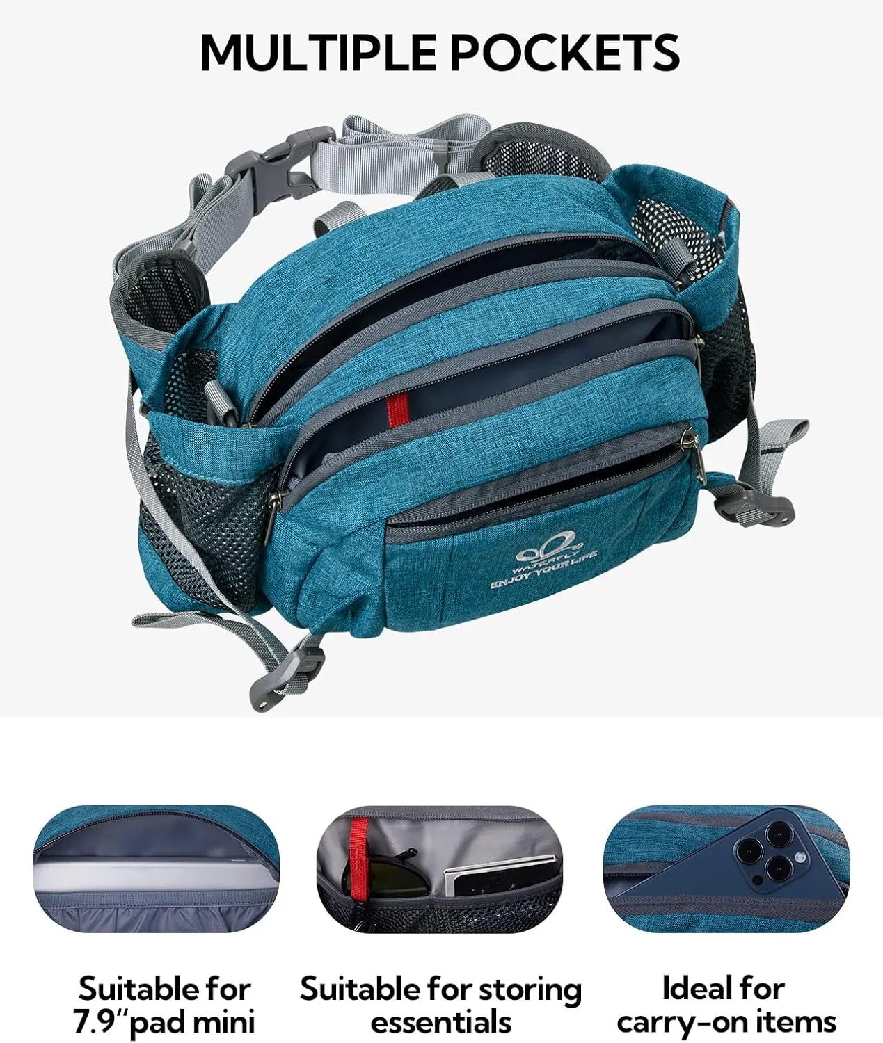 WATERFLY Fanny Pack Waist Bag: Fannie Pack 2 Water Bottle Holders Lumbar Belt Hiking Walking Running Jogging Camping Large Woman Man (Bottle Not Included）