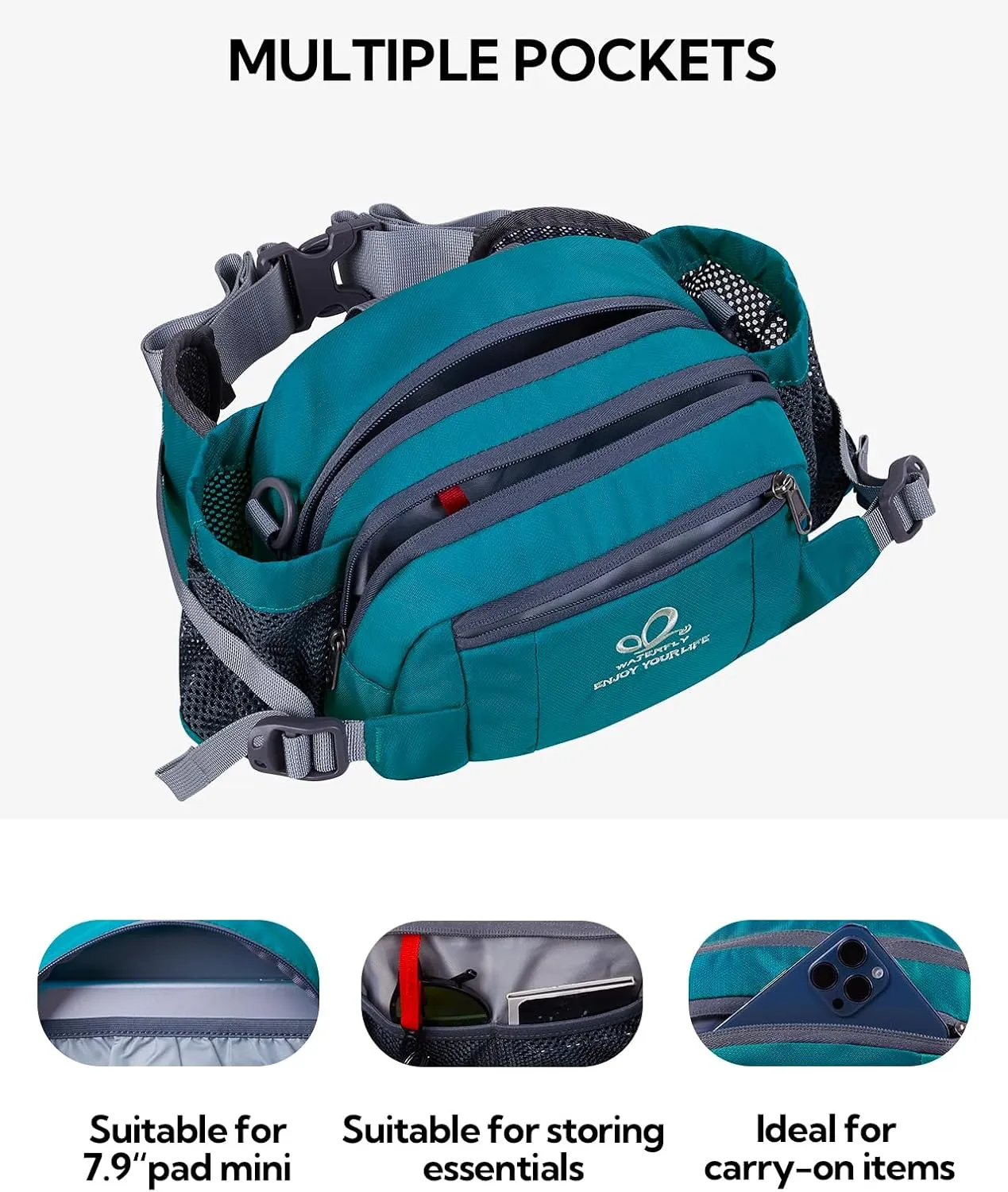 WATERFLY Fanny Pack Waist Bag: Fannie Pack 2 Water Bottle Holders Lumbar Belt Hiking Walking Running Jogging Camping Large Woman Man (Bottle Not Included）