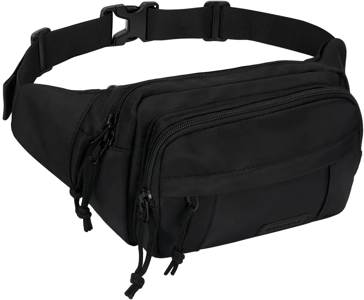 WATERFLY Fanny Pack Waist Packs: Crossbody Belt Bag Fanny Packs for Women Men with 5 Zipper Pockets Adjustable Strap Waist Bag Hip Pack for Traveling Cycling Running Hiking