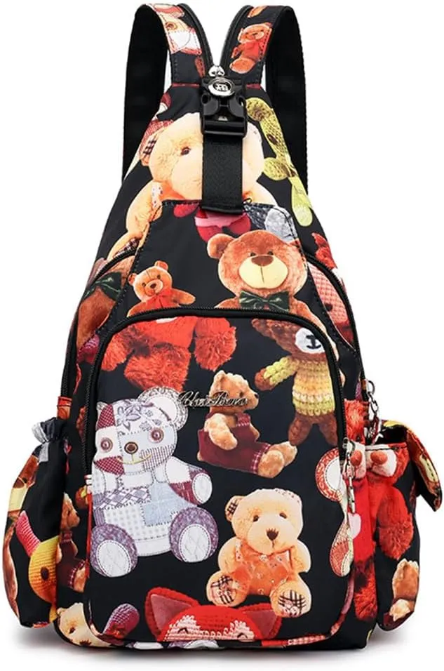 Waterproof Convertible Sling Backpack Travel Hiking Crossbody Shoulder Bag for Women Men, Colorful Bear