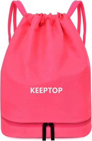 Waterproof Drawstring swim Bag Sackpack Backpack,Dry Wet Depart,Swimming Gym Yoga Sport Shoulder Rucksack Daypacks Casual Bags (PINK)