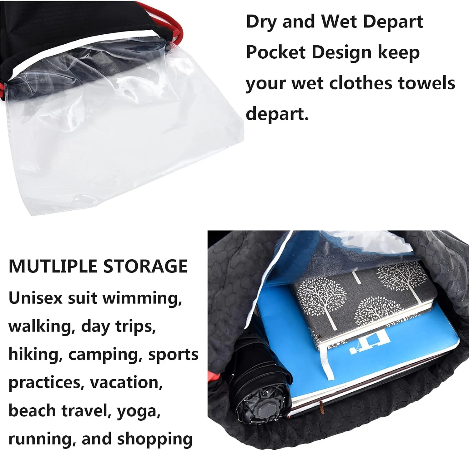 Waterproof Drawstring swim Bag Sackpack Backpack,Dry Wet Depart,Swimming Gym Yoga Sport Shoulder Rucksack Daypacks Casual Bags (PINK)