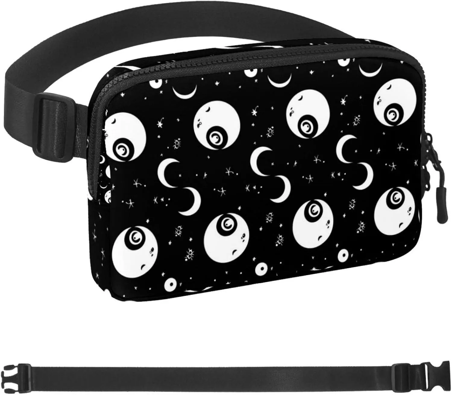 Waterproof Fanny Pack Black Belt Bag with Adjustable Strap for Women and Men,Black Yiyang Pattern Crossbody Fanny Bag with Zipper for Hiking Running Travel