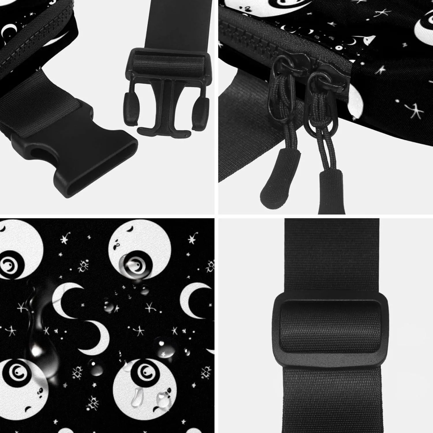 Waterproof Fanny Pack Black Belt Bag with Adjustable Strap for Women and Men,Black Yiyang Pattern Crossbody Fanny Bag with Zipper for Hiking Running Travel