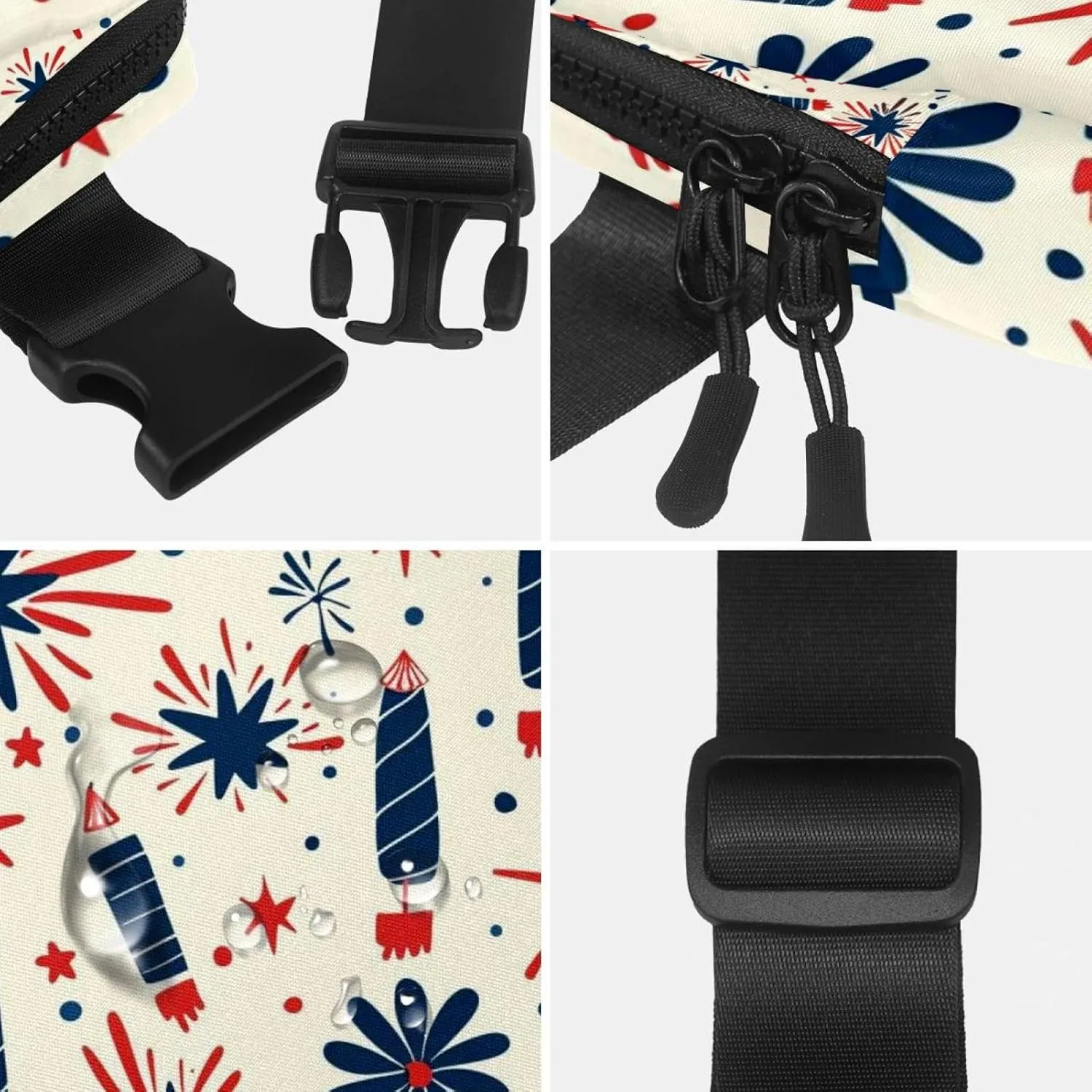 Waterproof Fanny Pack Black Belt Bag with Adjustable Strap for Women and Men,Cartoon Independence Pattern Crossbody Fanny Bag with Zipper for Hiking Running Travel