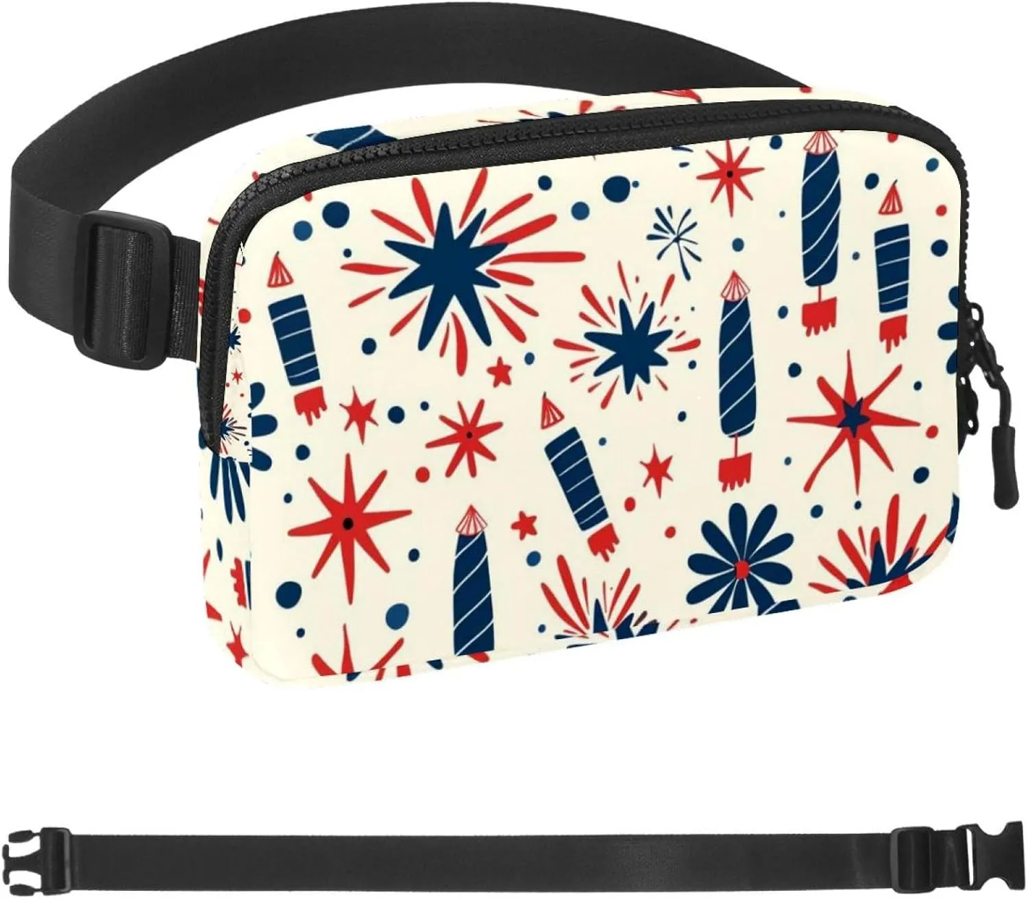 Waterproof Fanny Pack Black Belt Bag with Adjustable Strap for Women and Men,Cartoon Independence Pattern Crossbody Fanny Bag with Zipper for Hiking Running Travel