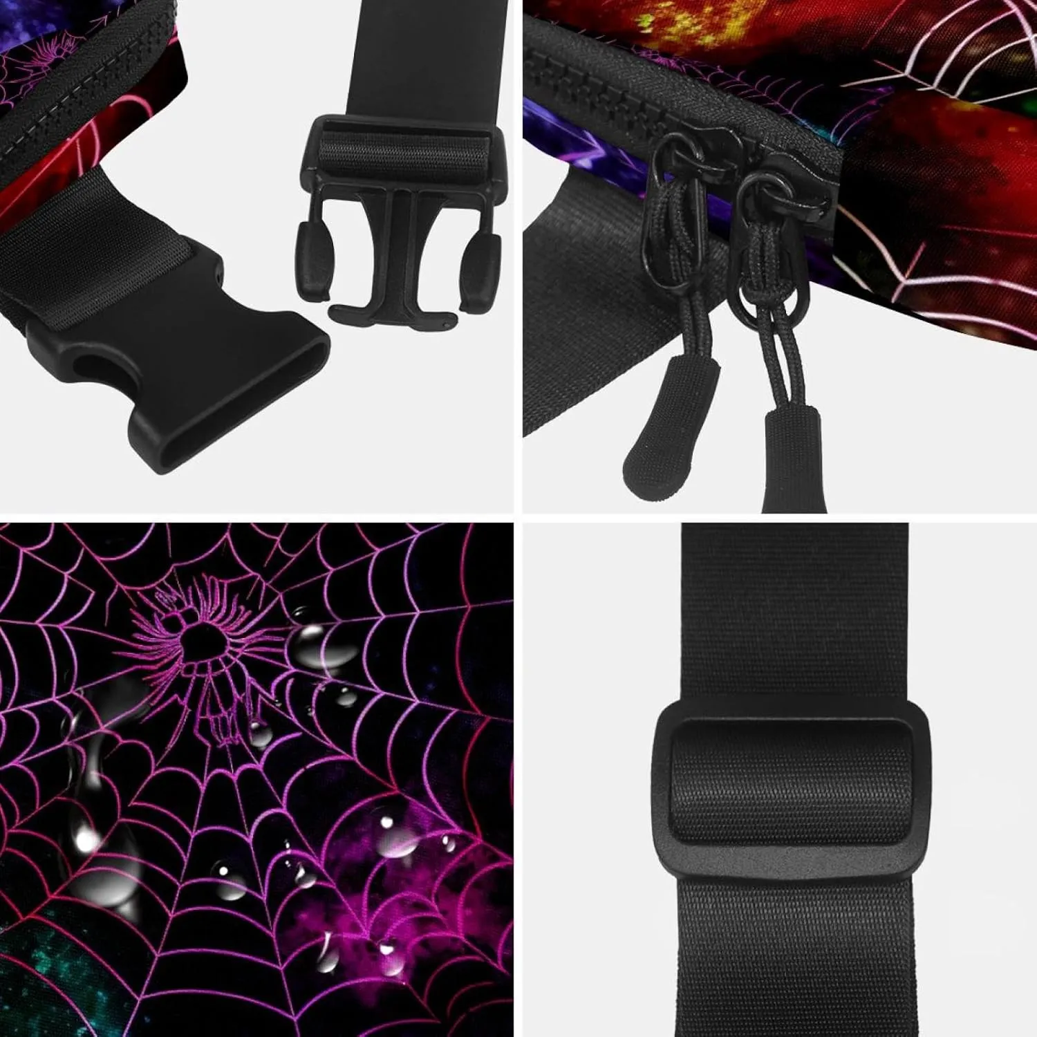 Waterproof Fanny Pack Black Belt Bag with Adjustable Strap for Women and Men,Colorful Halloween Spider Web Crossbody Fanny Bag with Zipper for Hiking Running Travel