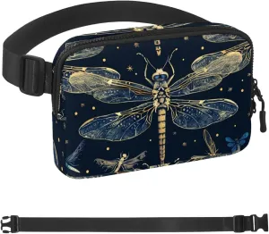 Waterproof Fanny Pack Black Belt Bag with Adjustable Strap for Women and Men,Dark Dragonfly Pattern Crossbody Fanny Bag with Zipper for Hiking Running Travel