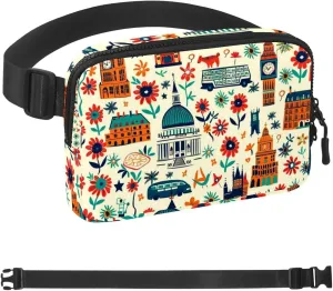 Waterproof Fanny Pack Black Belt Bag with Adjustable Strap for Women and Men,England Architecture Crossbody Fanny Bag with Zipper for Hiking Running Travel