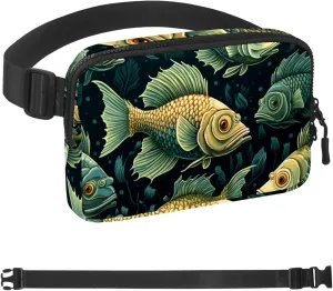 Waterproof Fanny Pack Black Belt Bag with Adjustable Strap for Women and Men,Fish Pattern a Crossbody Fanny Bag with Zipper for Hiking Running Travel