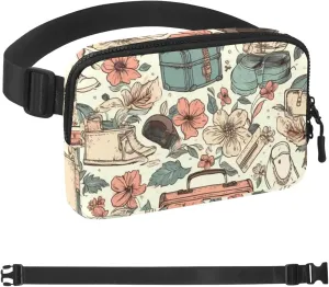 Waterproof Fanny Pack Black Belt Bag with Adjustable Strap for Women and Men,Flowers Travel Crossbody Fanny Bag with Zipper for Hiking Running Travel