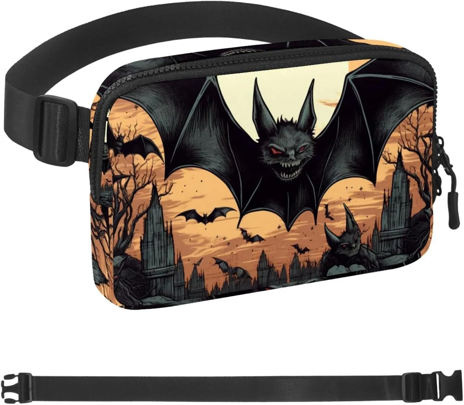 Waterproof Fanny Pack Black Belt Bag with Adjustable Strap for Women and Men,Halloween Bats G Crossbody Fanny Bag with Zipper for Hiking Running Travel