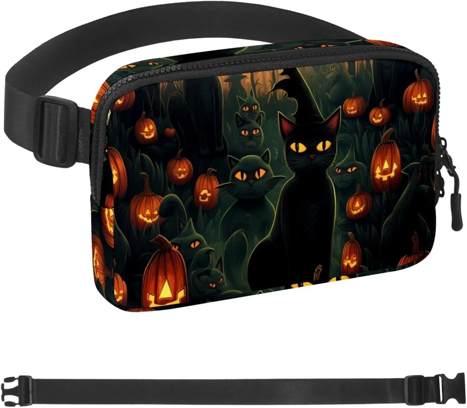 Waterproof Fanny Pack Black Belt Bag with Adjustable Strap for Women and Men,Halloween Cat F Crossbody Fanny Bag with Zipper for Hiking Running Travel