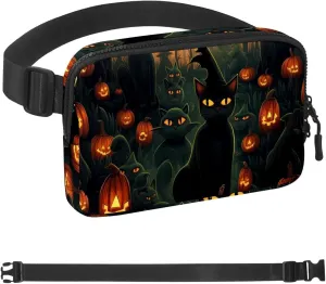 Waterproof Fanny Pack Black Belt Bag with Adjustable Strap for Women and Men,Halloween Cat F Crossbody Fanny Bag with Zipper for Hiking Running Travel